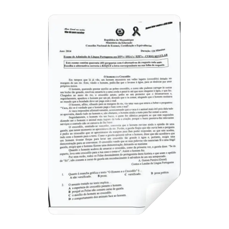 Exames de Admissão Português IFP pdf.
